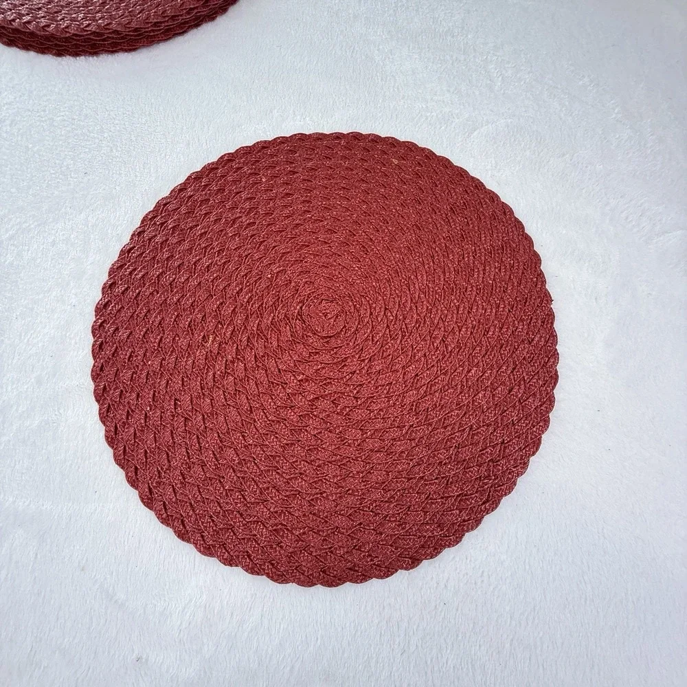 Set of 6 Red Round Braided Woven Placemats 15” Rustic Farmhouse Table Decor
